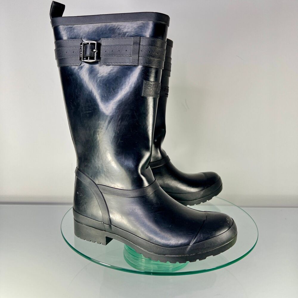 Sperry Walker Atlantic Rain Boots Womens Black Waterproof STS82562
